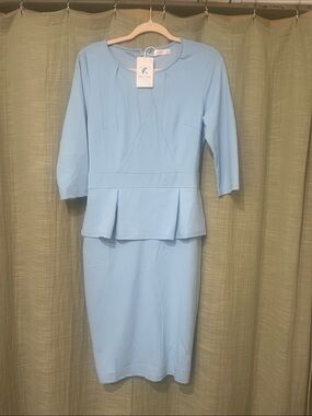 Light Blue Peplum Midi Dress